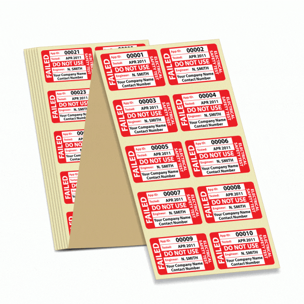 Failed PAT Test Labels Durable and Non-Rip Material