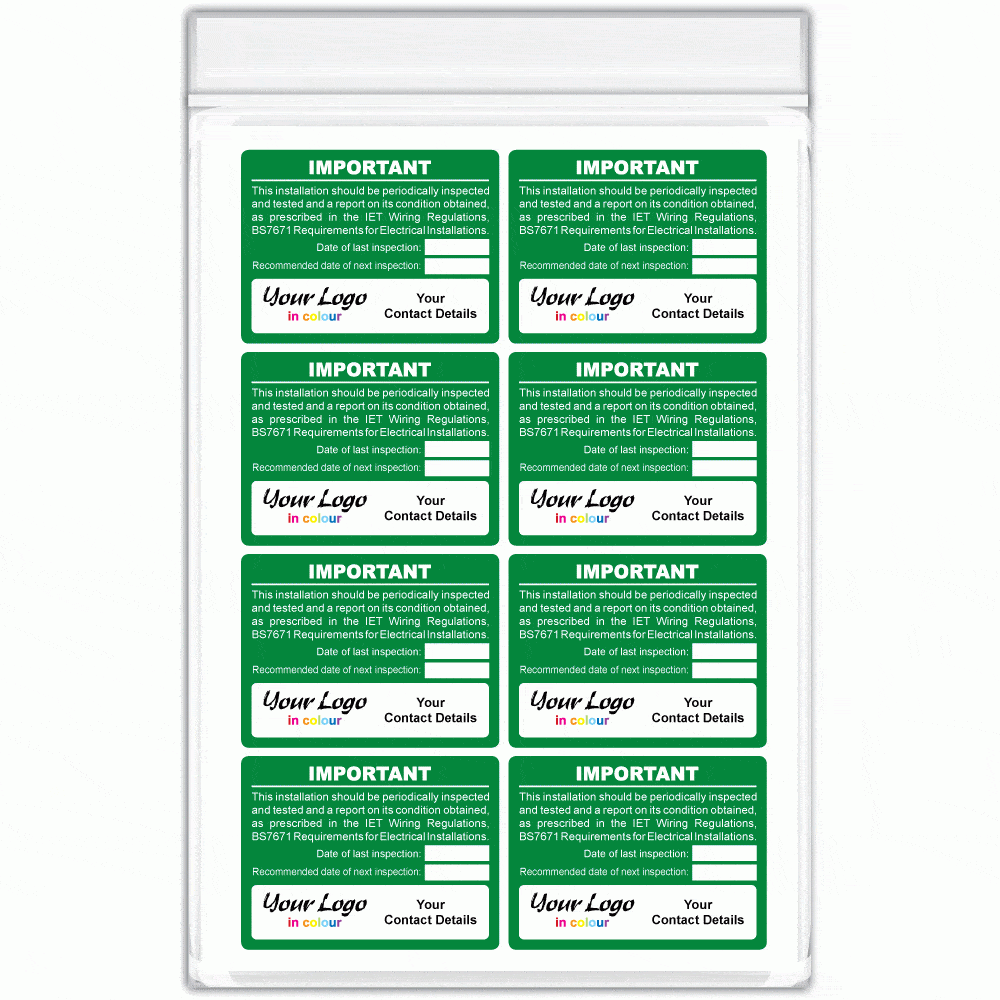 Personalised Periodic Inspection Labels Green 100mm x 75mm