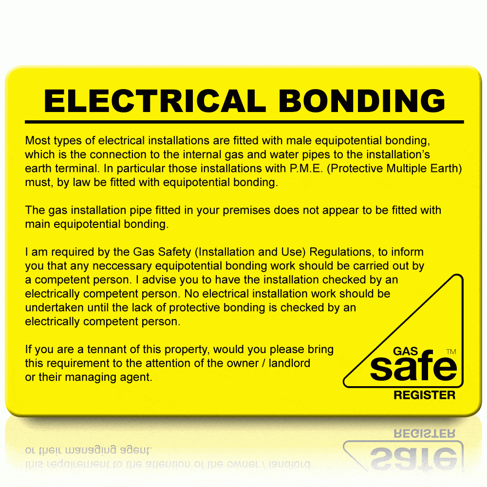 Electrical Bonding Gas Safe Labels